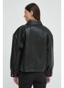 Kožená bunda BA&SH BRAD BRAD dámska, čierna farba, prechodná, oversize, 1E24BRAD,