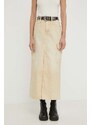 Rifľová sukňa G-Star Raw béžová farba, maxi, rovný strih