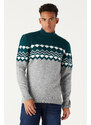 AC&Co / Altınyıldız Classics Men's Petrol Gray Standard Fit Normal Cut Half Turtleneck Raised Soft Textured Knitwear Sweater