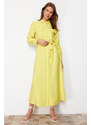 Trendyol Modest Žlté tkané šaty s elastickým pásom v páse s vreckami