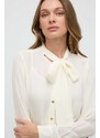 Tričko s prímesou hodvábu MICHAEL Michael Kors béžová farba, regular, s viazaním vo výstrihu