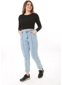 Şans Women's Plus Size Blue Cup Stitch Detail Lycra 5 Pocket Jeans
