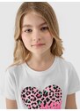 4F Dievčenské tričko s potlačou - biele