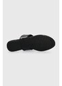 Žabky Calvin Klein Jeans FLAT SANDAL SLIDE TOEPOST MG MET dámske, čierna farba, na plochom podpätku, YW0YW01342,