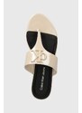 Žabky Calvin Klein Jeans FLAT SANDAL SLIDE TOEPOST MG MET dámske, béžová farba, na plochom podpätku, YW0YW01342,