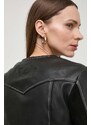 Kožená bunda Pinko dámska, čierna farba, prechodná, 103517 A1WK