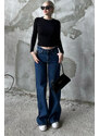 Madmext Women's Dark Blue Straight Wide Jean