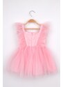 Le Mabelle Ružové dievčenské šaty s tylovými ramenami - Caroline