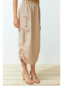 Trendyol Beige Pocket Detail Shrinkable Midi Length Skirt