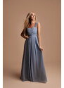 Paris Style Sivo-modré dlhé šaty s nariasením Karen 4