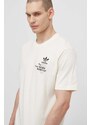 Bavlnené tričko adidas Originals pánske, béžová farba, s potlačou, IS2902