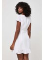 Šaty s prímesou ľanu Guess FEDERICA biela farba, mini, áčkový strih, W4GK98 WG7B0