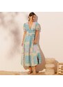 Blancheporte Dlhé šaty s potlačou, recyklovaný polyester lila/bl. modrá 038