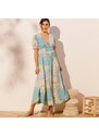 Blancheporte Dlhé šaty s potlačou, recyklovaný polyester lila/bl. modrá 038