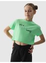 4F Dievčenské crop-top tričko s potlačou - zelené