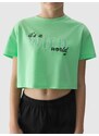 4F Dievčenské crop-top tričko s potlačou - zelené