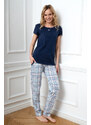 Italian Fashion Dámske bavlnené pyžamo s krátkym rukávom Glamour tmavomodré, Farba tmavomodrá