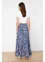 Trendyol Collection Námornícka modrá sukňa Midi tkaná s kvetinovou potlačou