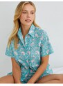 Koton Buttoned Pajama Top Short Sleeve Shirt Collar Cotton