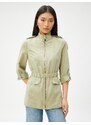 Koton Zippered Trench Coat with Pockets and Fold Over the Sleeves