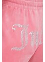 Zamatové šortky Juicy Couture ružová farba, s nášivkou, stredne vysoký pás