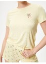 Koton Pajamas Set With Shorts Ribbed Embroidered Short Sleeve Crew Neck