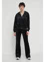 Velúrová mikina Juicy Couture čierna farba, s kapucňou, s nášivkou