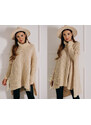 Fashionweek Luxusné pončo sveter, vlnený pletený kabát s teplým rolákom RITA