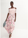 bonprix Šifónové šaty s kvetovanou potlačou a čipkou, farba ružová