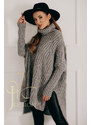 Fashionweek Luxusné pončo sveter, vlnený pletený kabát s teplým rolákom RITA