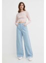 Tričko s dlhým rukávom Calvin Klein Jeans dámske,ružová farba,J20J223355