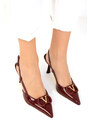SOHO Klaretové červené lakované koženo-zlaté dámske topánky na podpätku