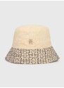 Ľanový klobúk Tommy Hilfiger béžová farba, AW0AW16043