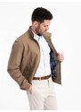 Ombre Clothing Pánska bunda Harrington so stojačikom a kockovanou podšívkou - hnedá V5 OM-JANP-0176