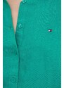 Ľanová košeľa Tommy Hilfiger zelená farba,voľný strih,s klasickým golierom,WW0WW42037