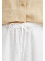 Ľanové nohavice Tommy Hilfiger béžová farba, rovné, vysoký pás, WW0WW41347