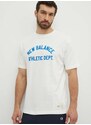 Bavlnené tričko New Balance pánske, béžová farba, s potlačou, MT41514SST