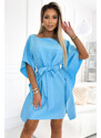 Numoco SOFIA Motýlie šaty so zaväzovaním v páse - farba modrá 287-26