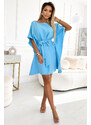 Numoco SOFIA Motýlie šaty so zaväzovaním v páse - farba modrá 287-26