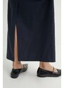 Ľanová sukňa Gestuz tmavomodrá farba, maxi, rovný strih, 10909103