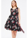 armonika Women's Black Large Floral Print Sleeveless Dress
