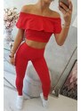 MladaModa Komplet nohavice + top s volánmi červená