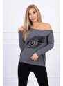 MladaModa Blúzka s motívom oka a predlženou zadnou časťou model 9315 grafitová