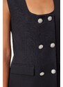 Happiness İstanbul Women's Black Square Collar Woven Vest Trousers Suit