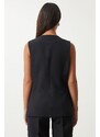Happiness İstanbul Women's Black Square Collar Woven Vest Trousers Suit