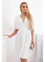 MladaModa Krátke šaty s preväzom a véčkovým výstrihom model IT-42 farba ecru