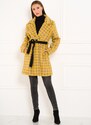 Glamorous by Glam Dámsky kabát žlto-sivý vzorovaný s opaskom