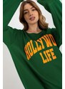 MladaModa Mikina s predlženou zadnou časťou a nápisom Hollywood Life tmavozelená+oranžová