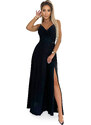Numoco CHIARA elegantné maxi šaty na ramienka - čierna s trblietkami 299-18