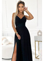 Numoco CHIARA elegantné maxi šaty na ramienka - čierna s trblietkami 299-18